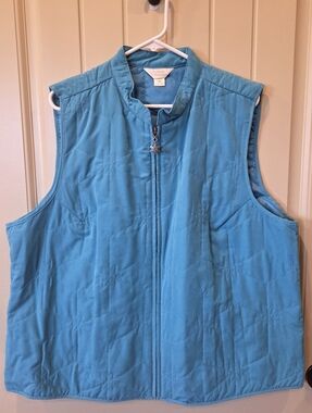 CJ Banks Blue Snowflake Quilted Vest Plus Size 2X Vintage 2005 Winter Zip Up